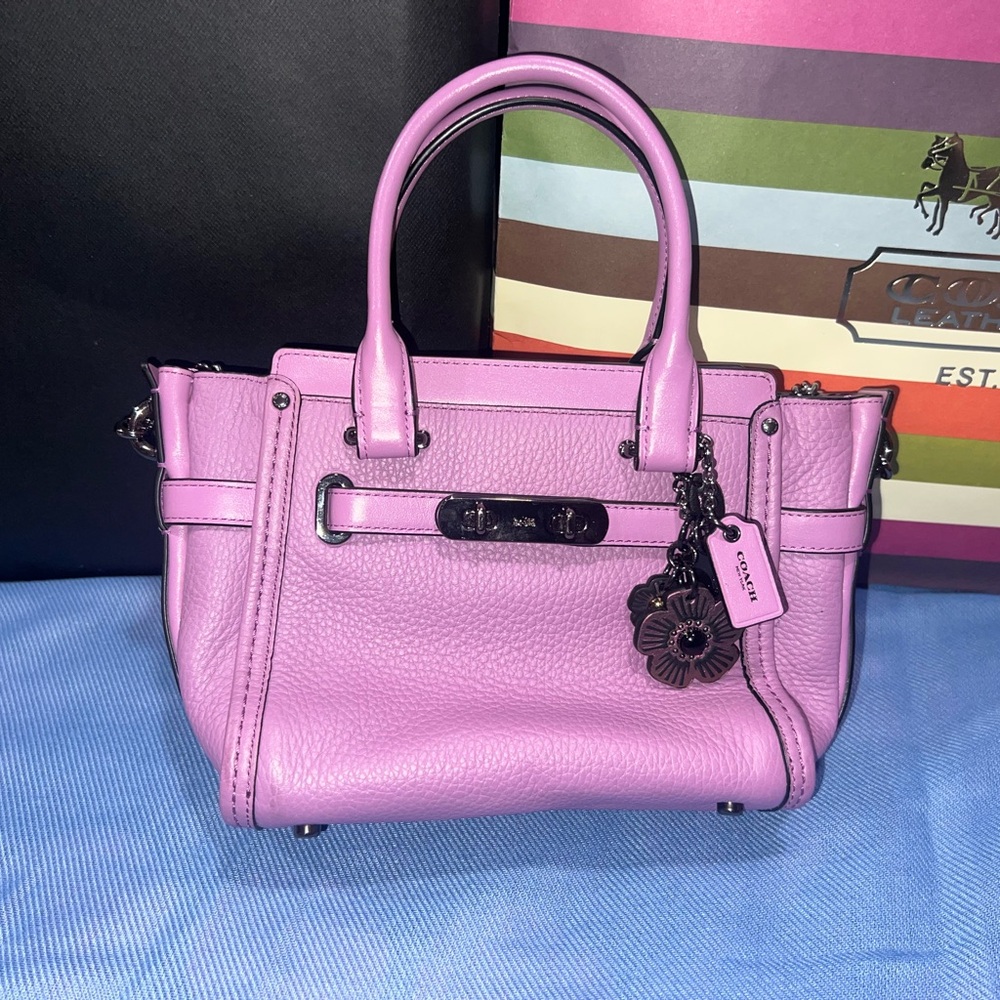 Coach Purple Satchel with Structured Design and Top Handles